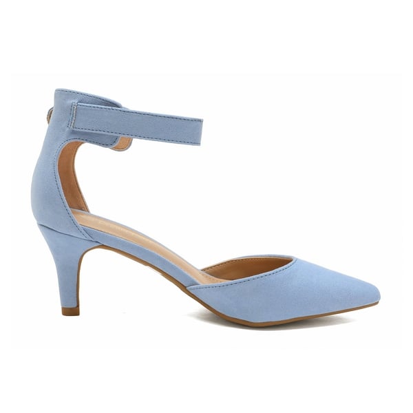 Ankle Strap Low Heel Dress Pumps - BABY BLUE SUEDE - 3